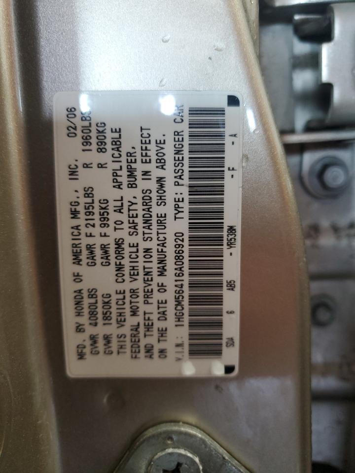 1HGCM56416A086920 2006 Honda Accord Lx