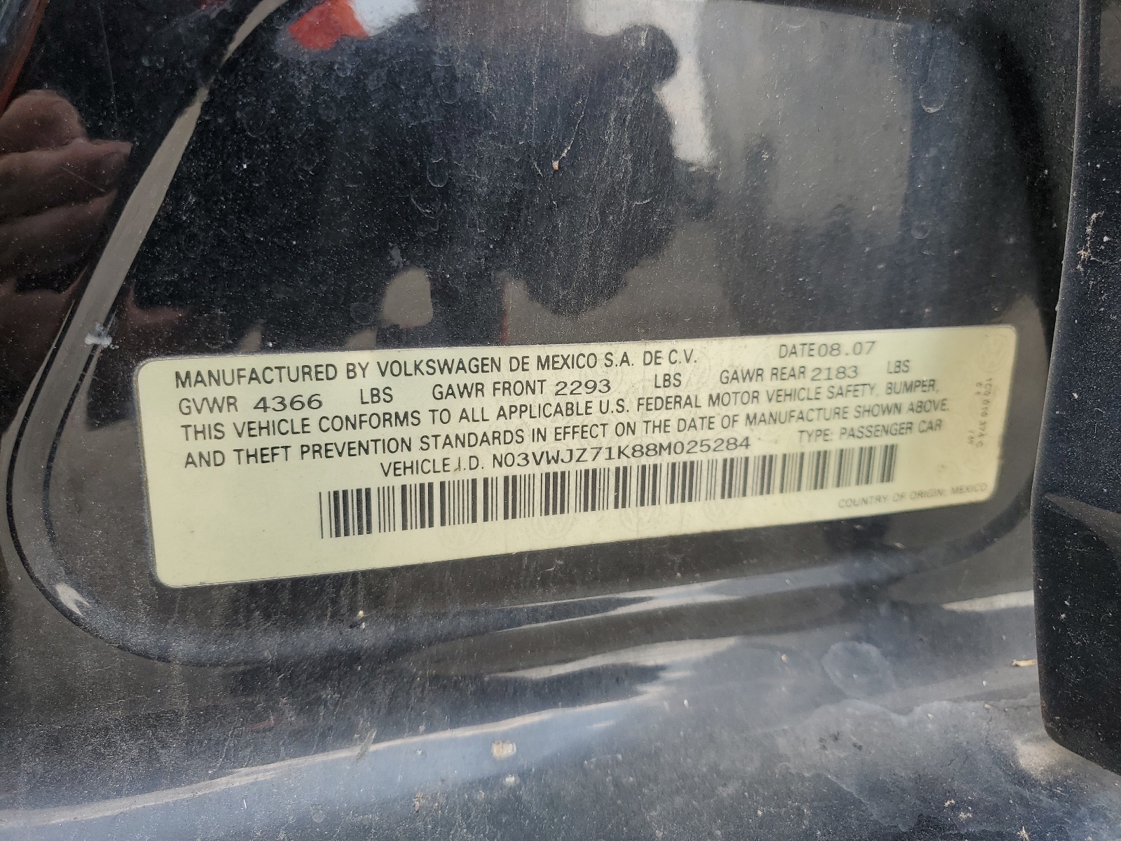 3VWJZ71K88M025284 2008 Volkswagen Jetta S