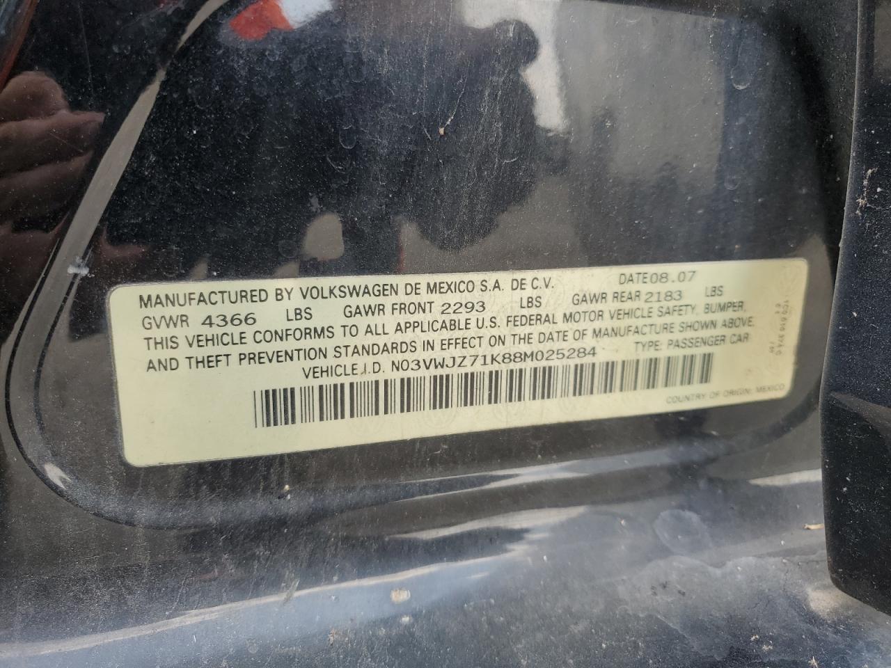 2008 Volkswagen Jetta S VIN: 3VWJZ71K88M025284 Lot: 67582774