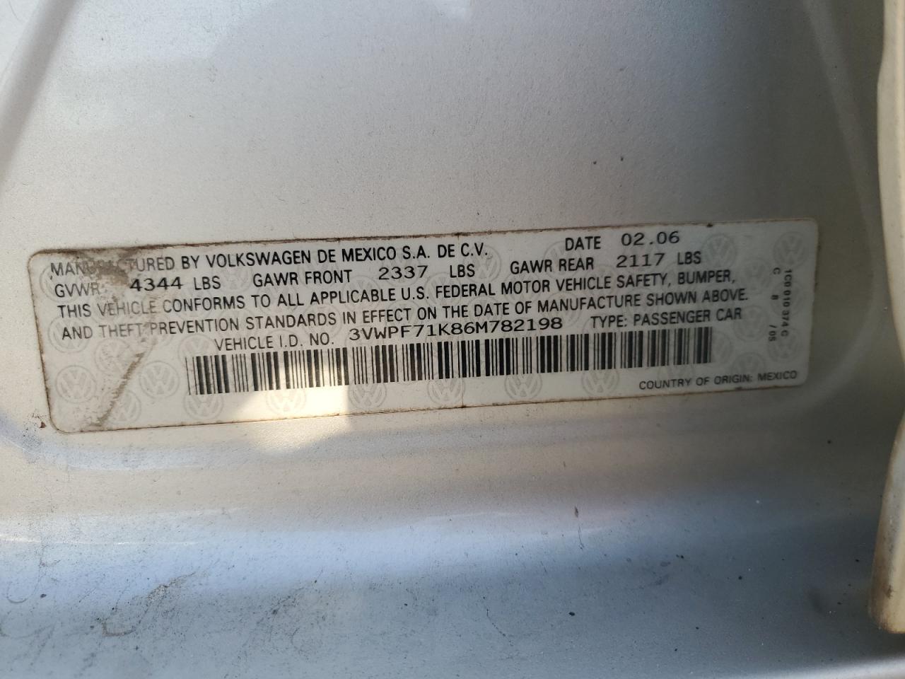 2006 Volkswagen Jetta Value VIN: 3VWPF71K86M782198 Lot: 65207384