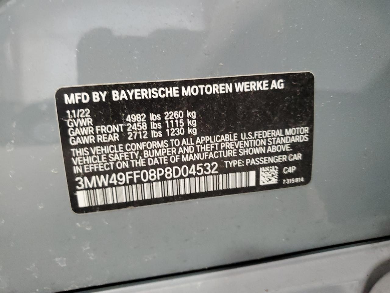 3MW49FF08P8D04532 2023 BMW M340Xi