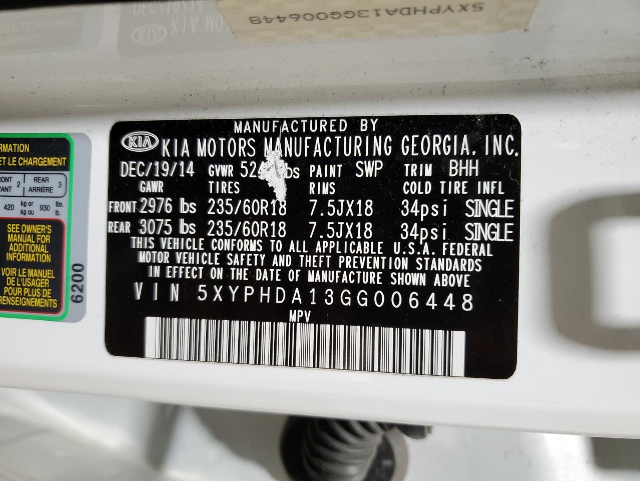 5XYPHDA13GG006448 2016 KIA SORENTO - Image 13