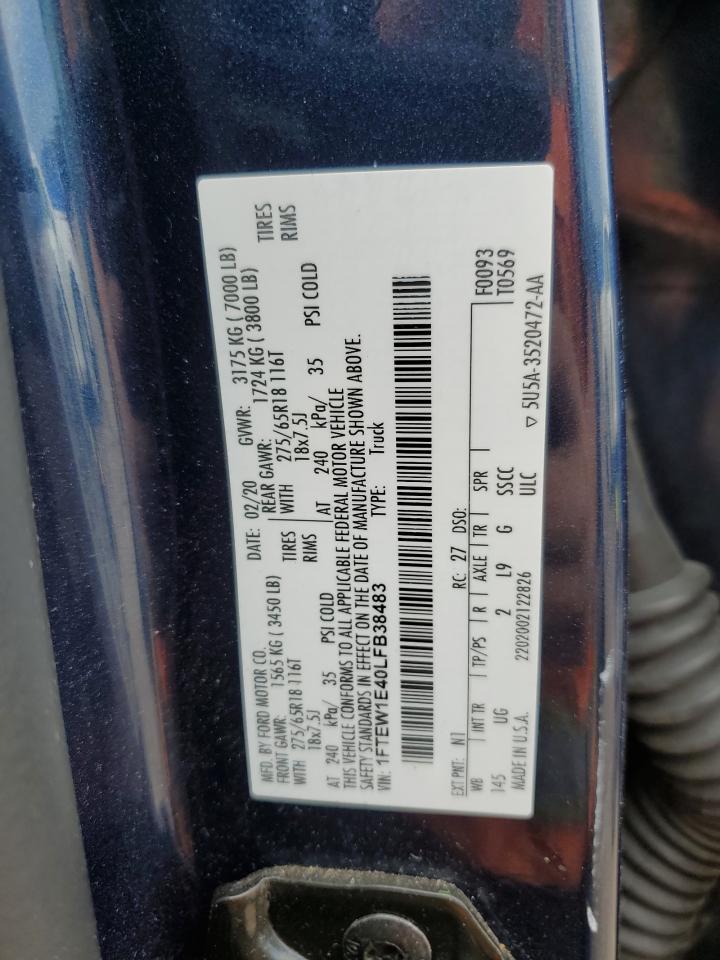 2020 Ford F150 Supercrew VIN: 1FTEW1E40LFB38483 Lot: 67402274