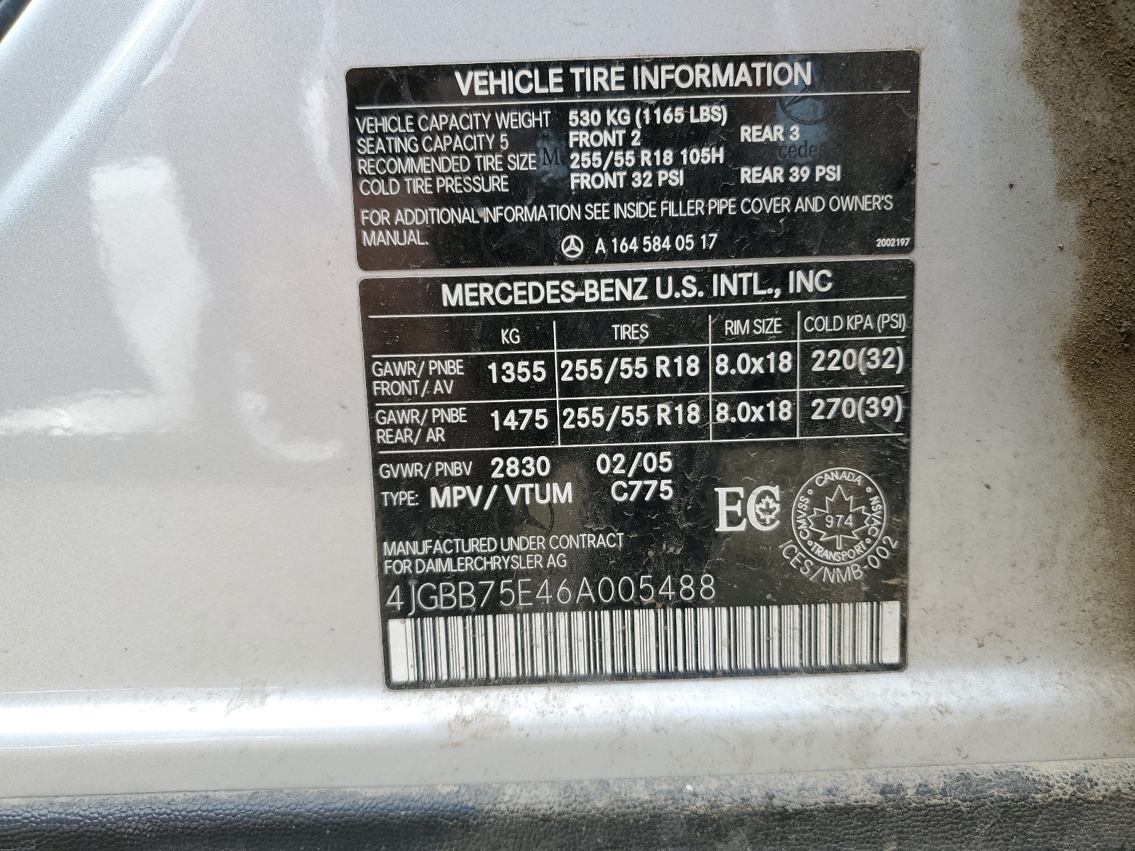 4JGBB75E46A005488 2006 Mercedes-Benz Ml 500