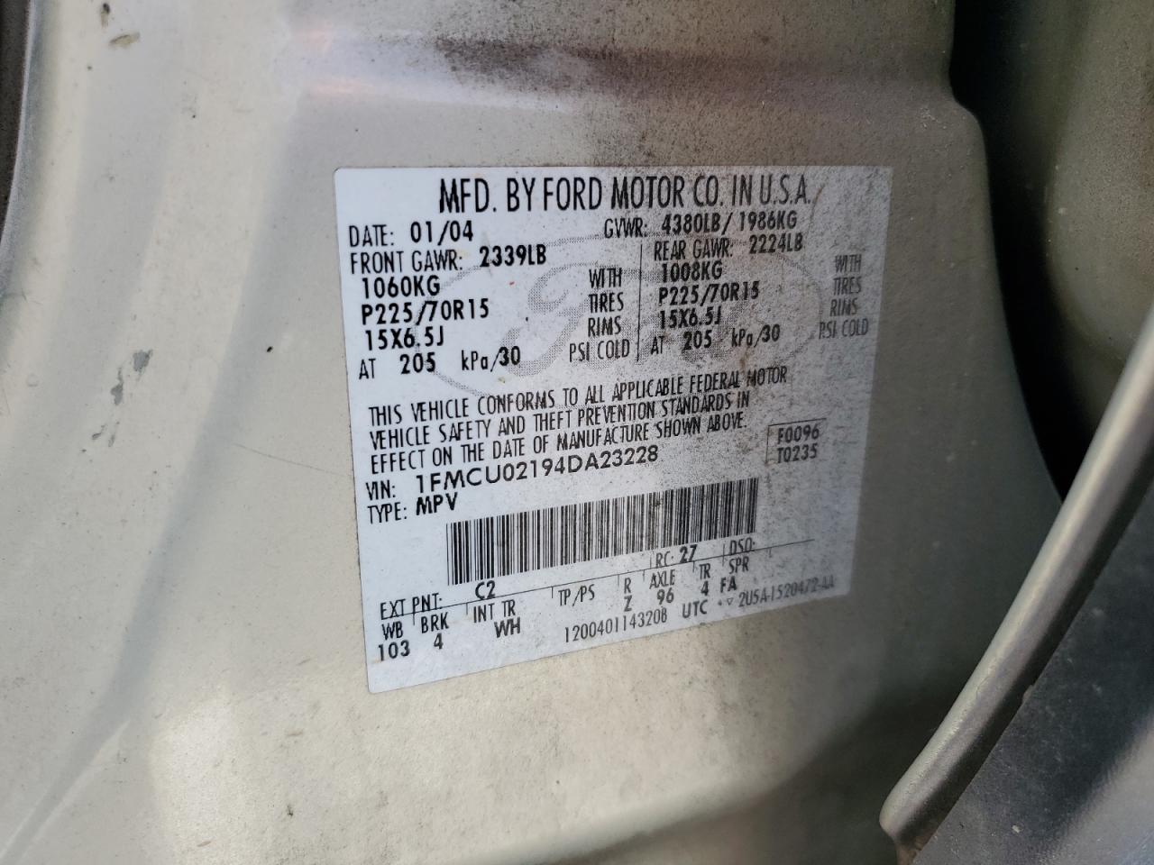 1FMCU02194DA23228 2004 Ford Escape Xls