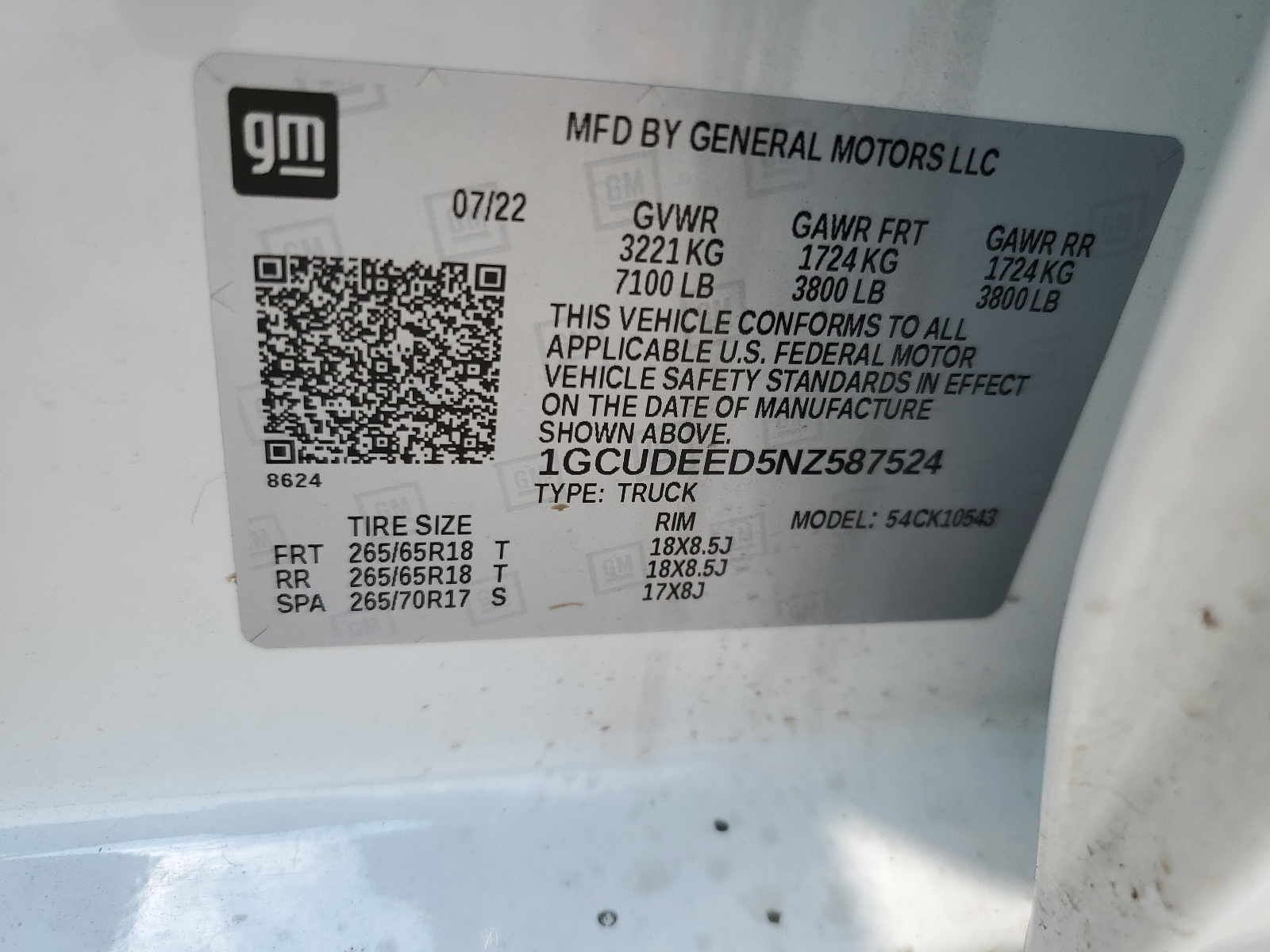 1GCUDEED5NZ587524 2022 Chevrolet Silverado K1500 Rst