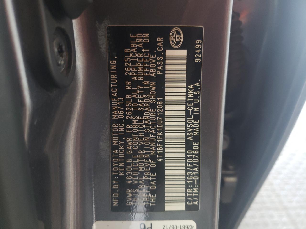 4T1BF1FK1DU712081 2013 Toyota Camry L