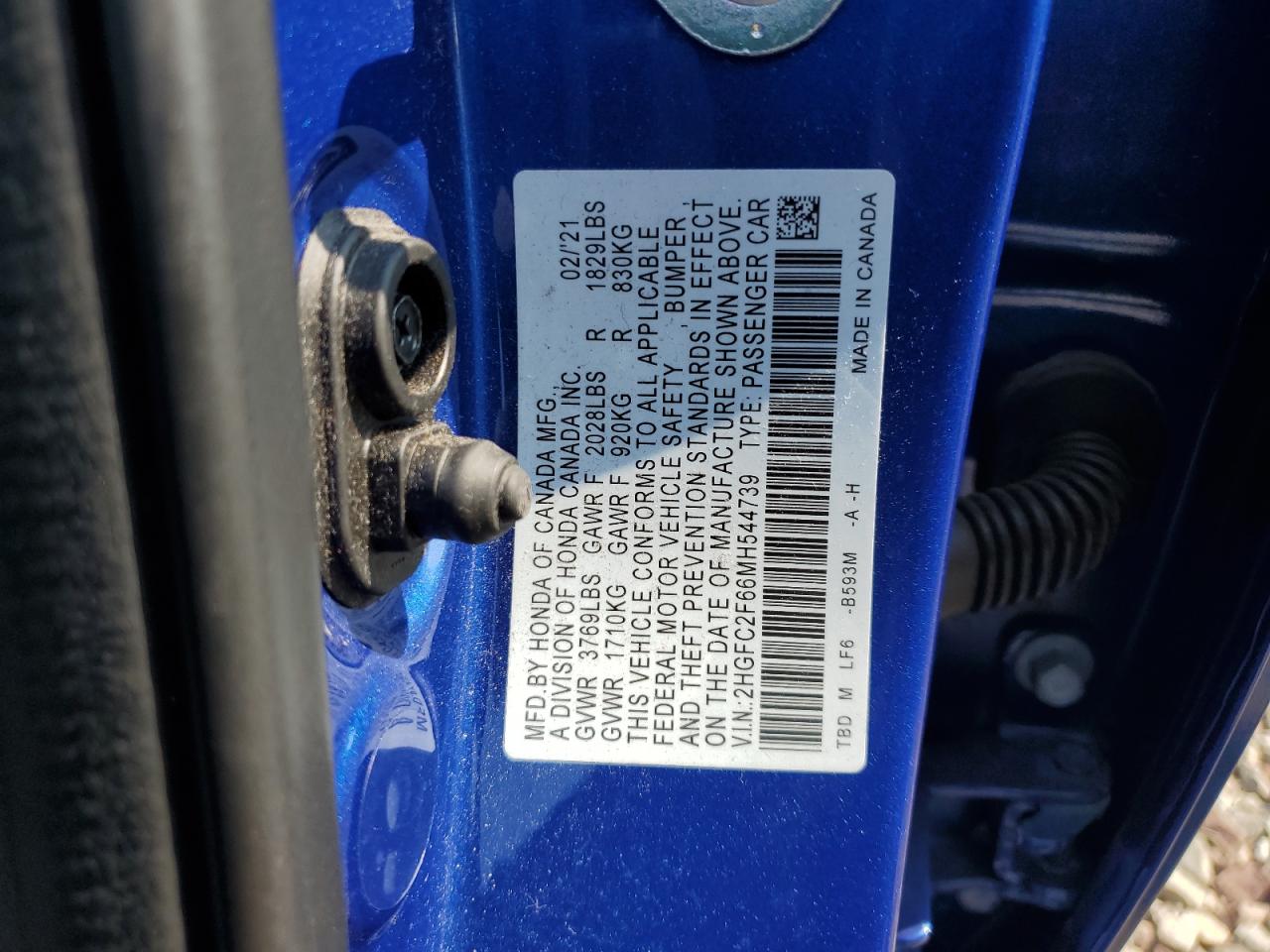2HGFC2F66MH544739 2021 Honda Civic Lx