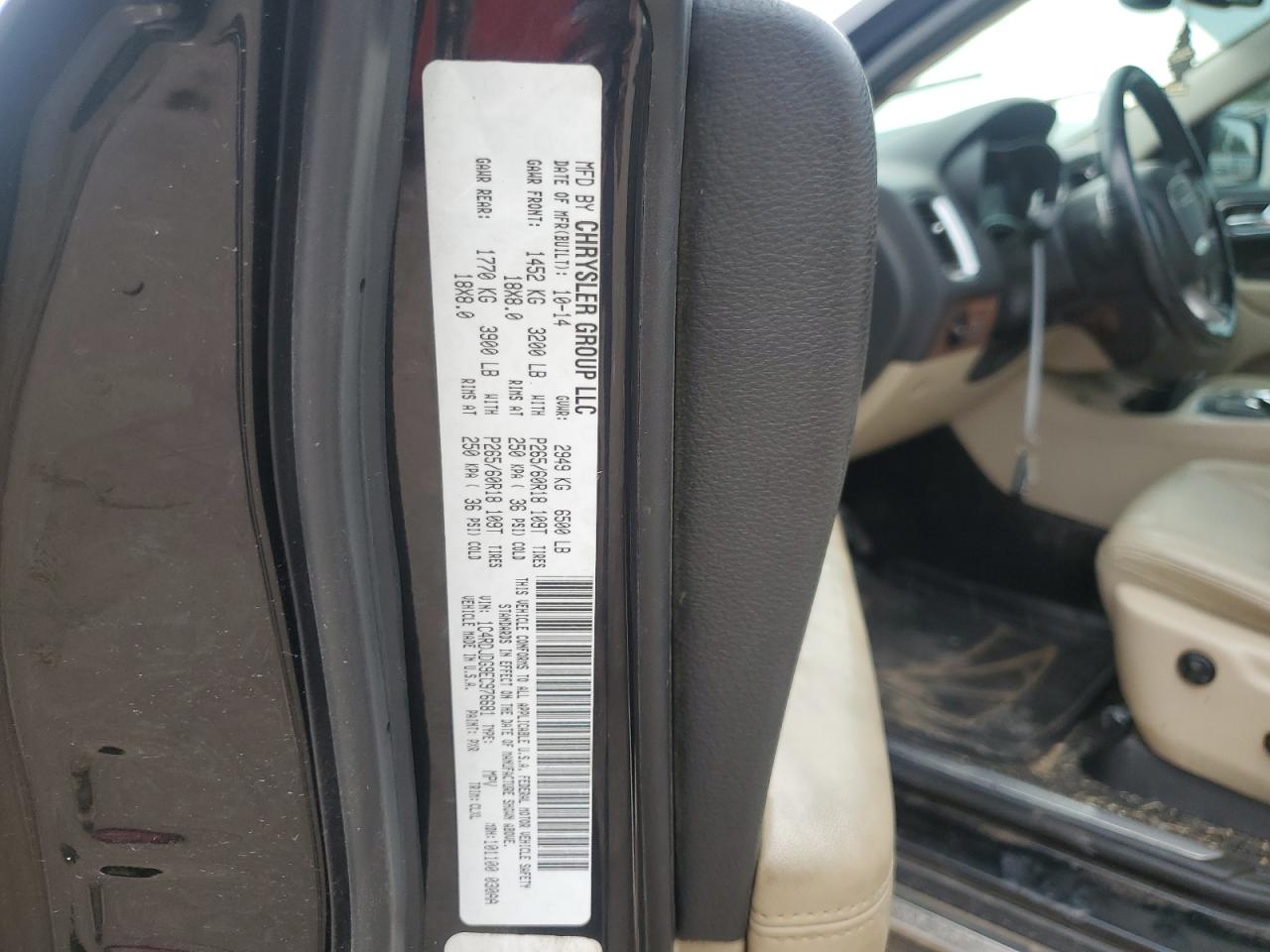 2014 Dodge Durango Limited VIN: 1C4RDJDG9EC976681 Lot: 65829094