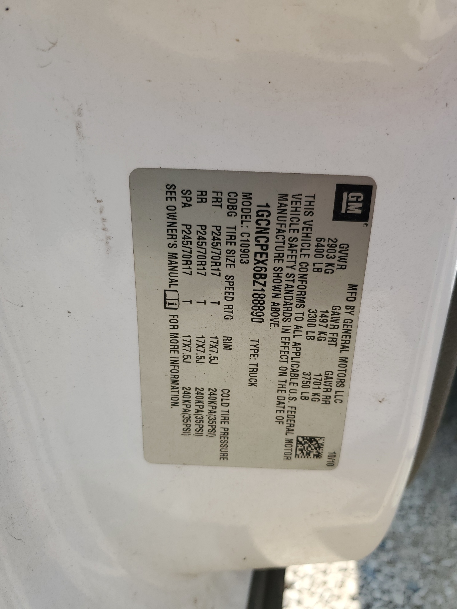 1GCNCPEX6BZ188890 2011 Chevrolet Silverado C1500