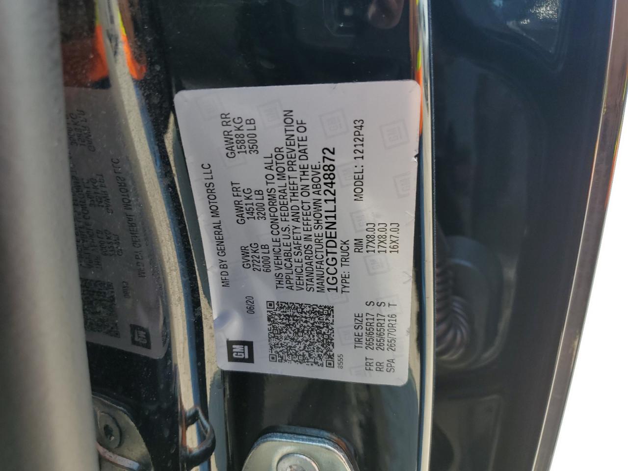 2020 Chevrolet Colorado Z71 VIN: 1GCGTDEN1L1248872 Lot: 67086414