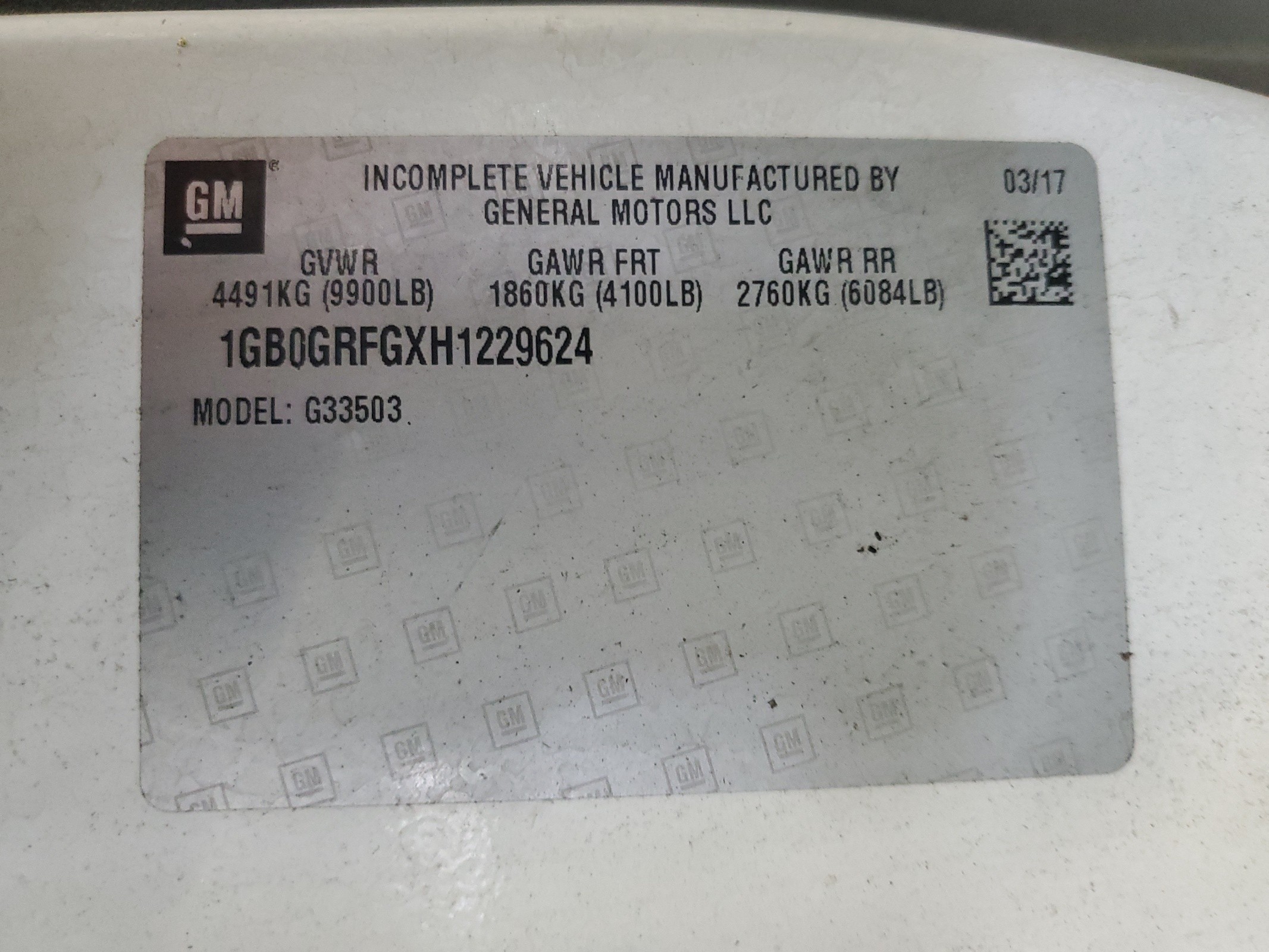 1GB0GRFGXH1229624 2017 Chevrolet Express G3500