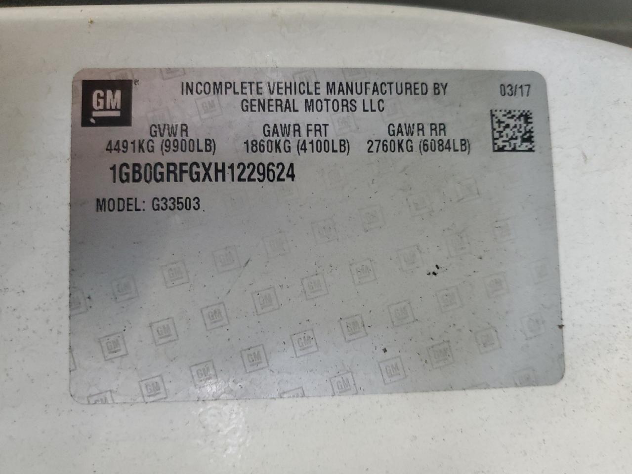 2017 Chevrolet Express G3500 VIN: 1GB0GRFGXH1229624 Lot: 64246614