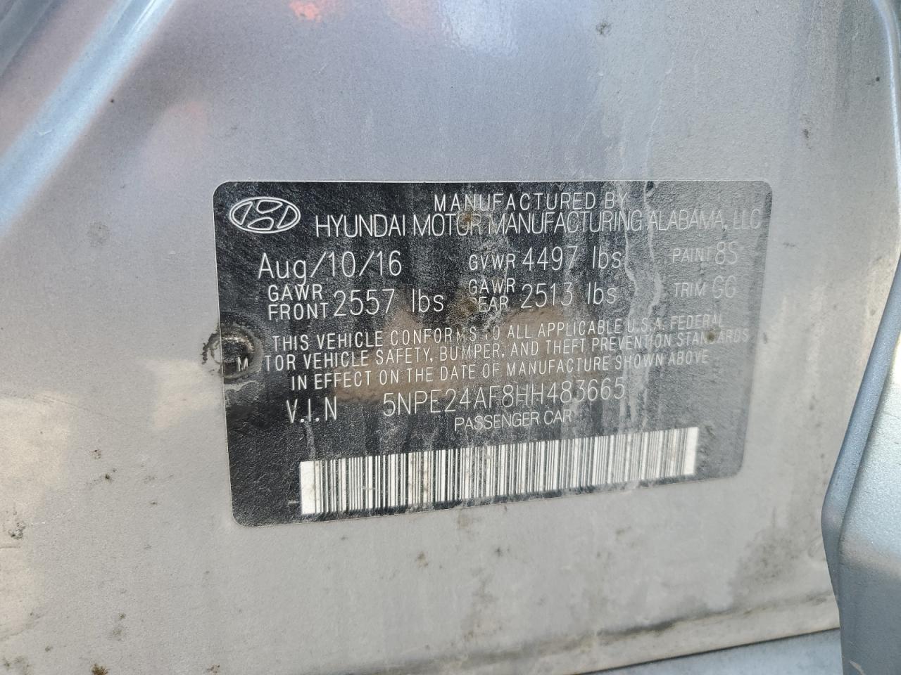 5NPE24AF8HH483665 2017 Hyundai Sonata Se