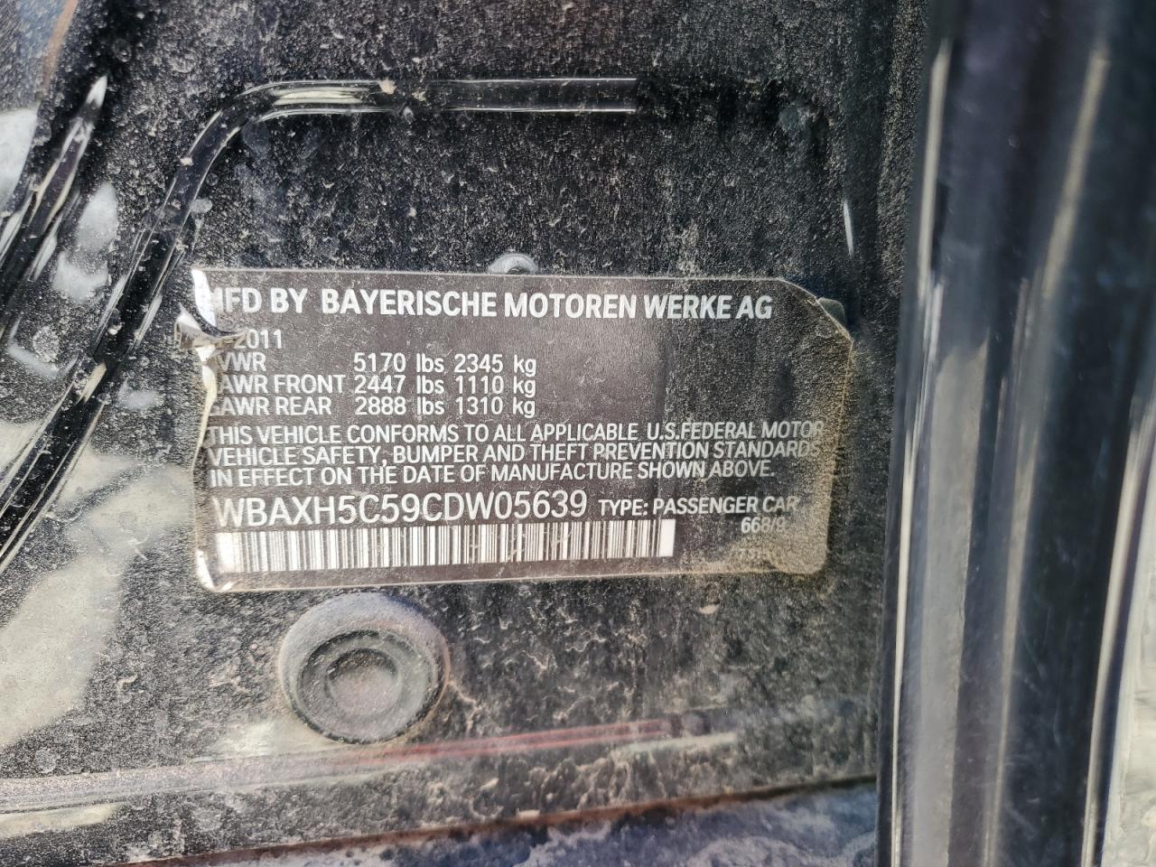 2012 BMW 528 Xi VIN: WBAXH5C59CDW05639 Lot: 67301754