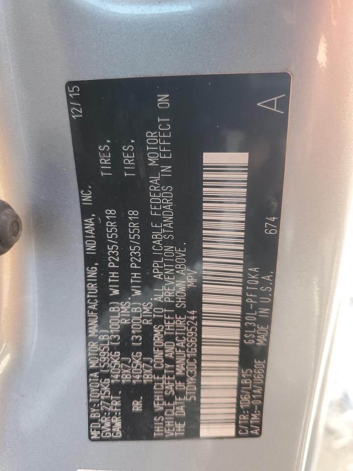 2016 Toyota Sienna Xle VIN: 5TDYK3DC1GS695244 Lot: 66297214