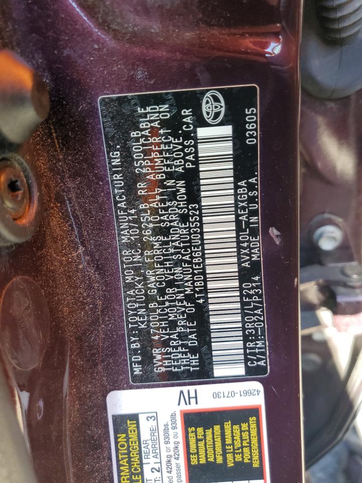 2014 Toyota Avalon Hybrid VIN: 4T1BD1EB6EU035523 Lot: 64898164