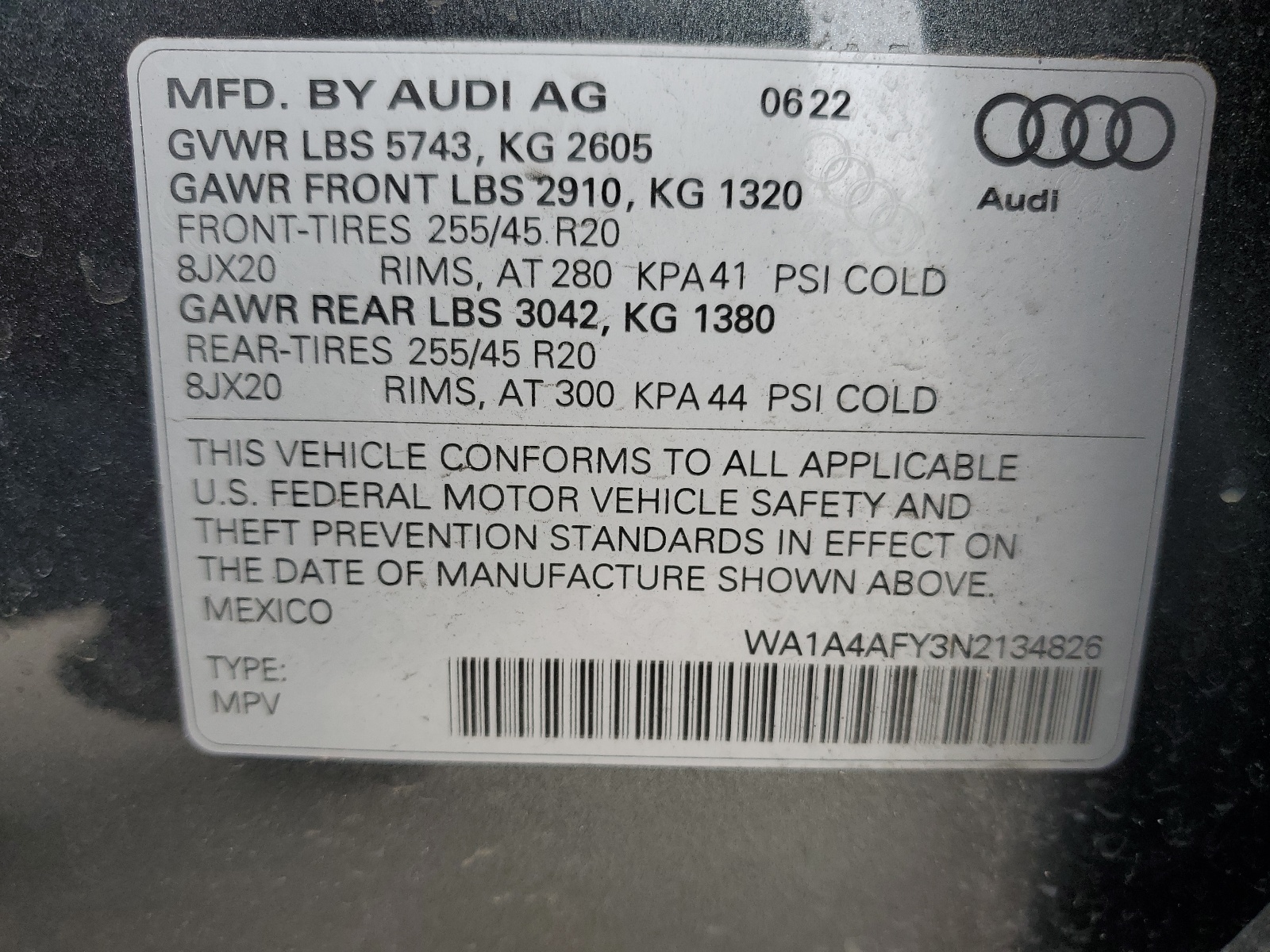 WA1A4AFY3N2134826 2022 Audi Sq5 Premium