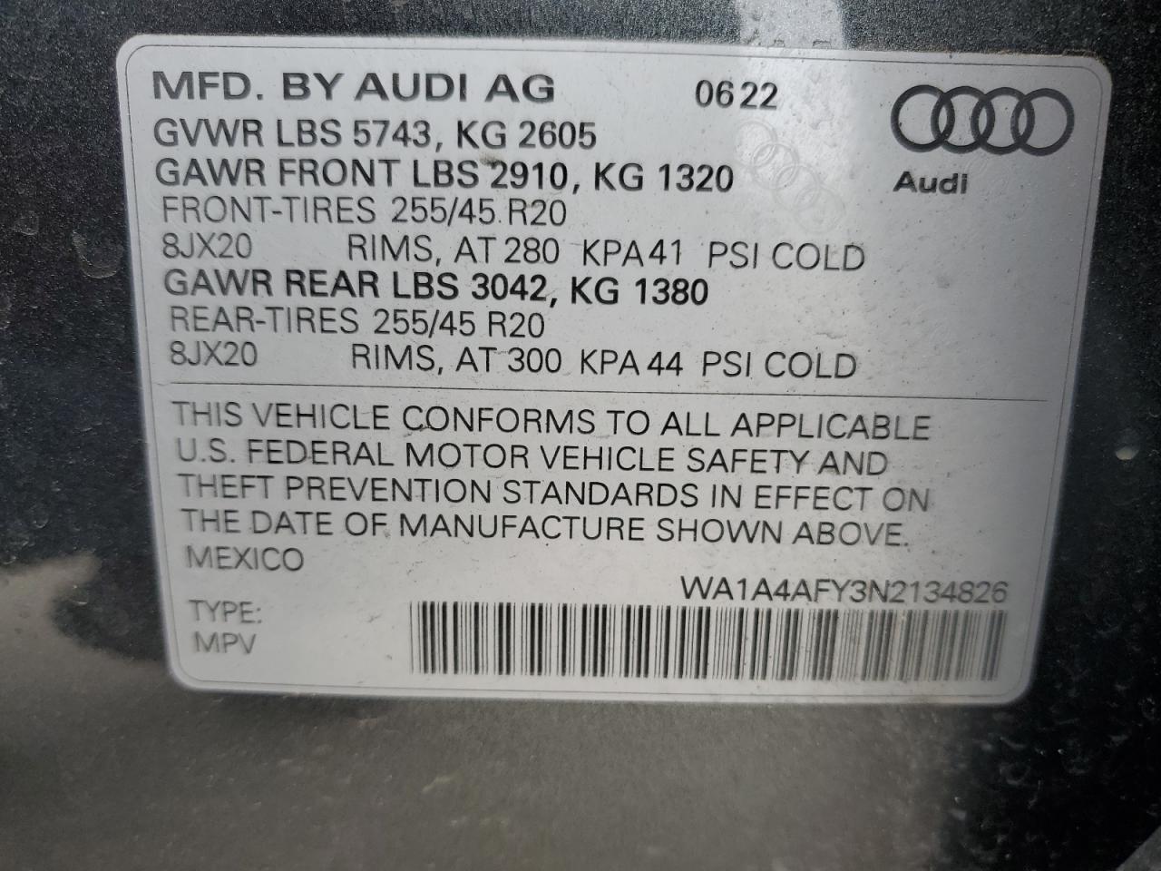 2022 Audi Sq5 Premium VIN: WA1A4AFY3N2134826 Lot: 66467894