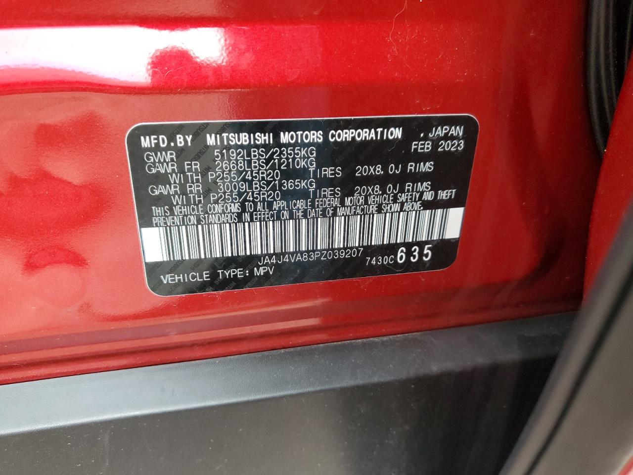 JA4J4VA83PZ039207 2023 Mitsubishi Outlander Sel