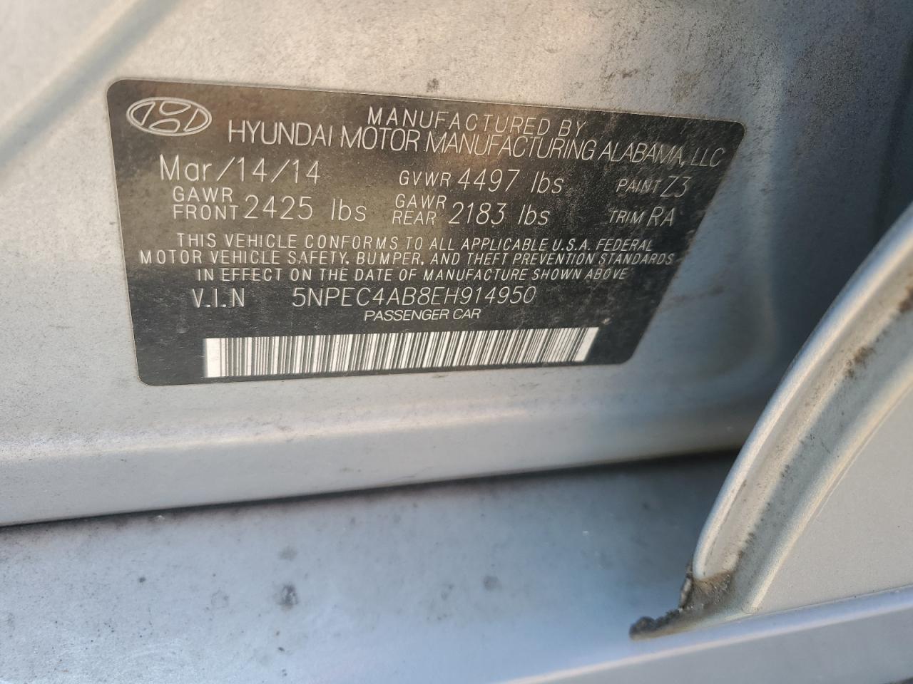 5NPEC4AB8EH914950 2014 Hyundai Sonata Se