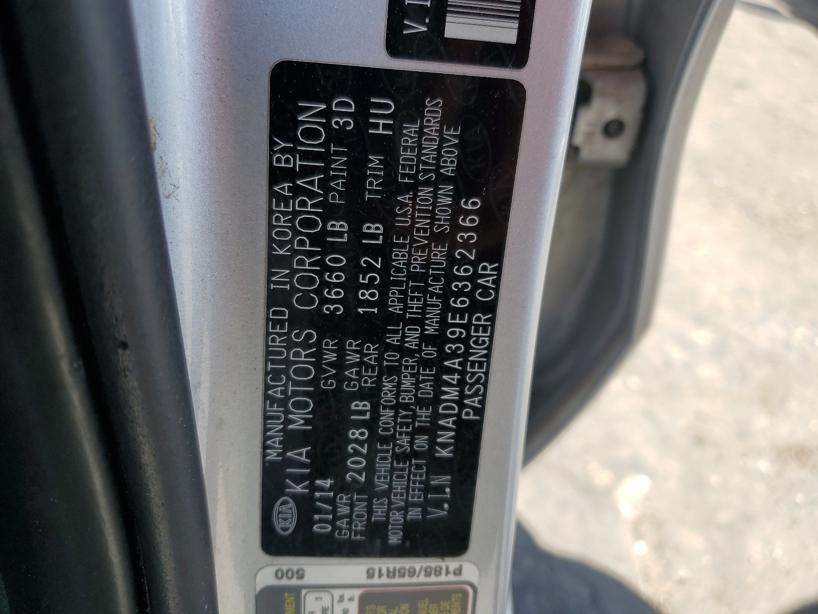 KNADM4A39E6362366 2014 Kia Rio Lx