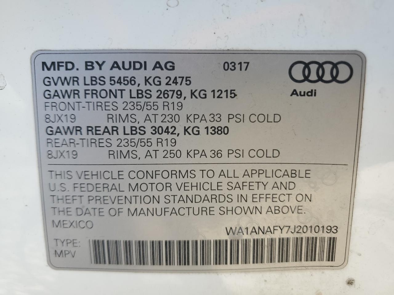 2018 Audi Q5 Premium VIN: WA1ANAFY7J2010193 Lot: 67520034