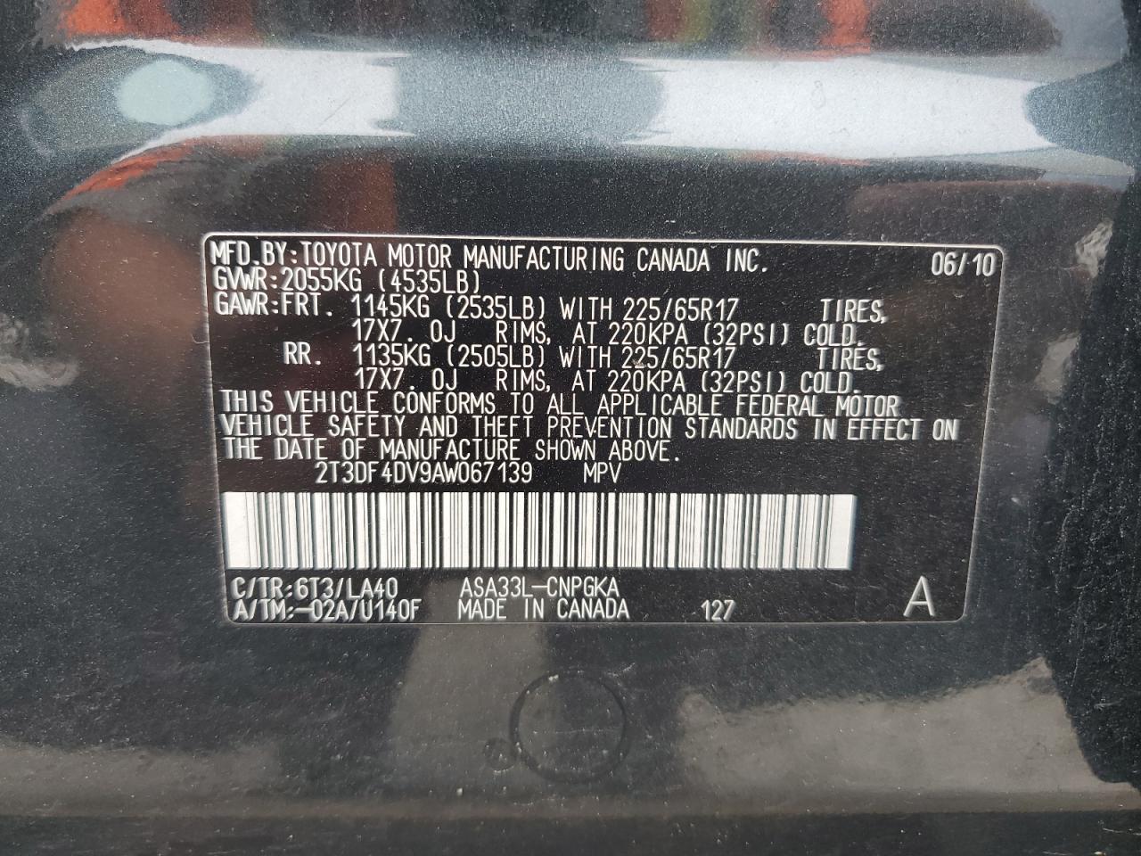 2010 Toyota Rav4 Limited VIN: 2T3DF4DV9AW067139 Lot: 69120944
