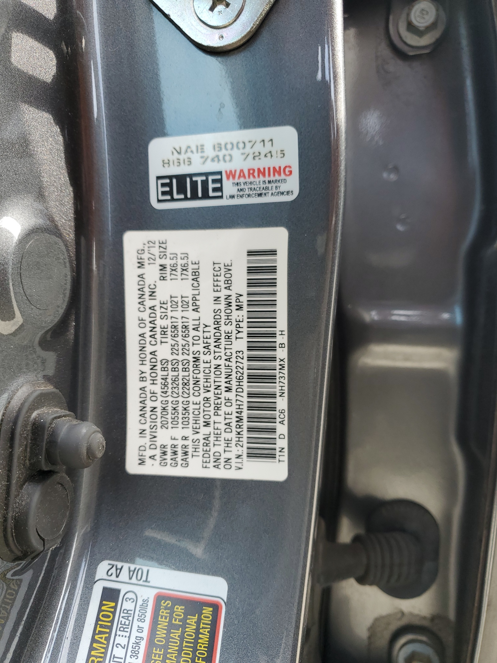 2HKRM4H77DH622723 2013 Honda Cr-V Exl