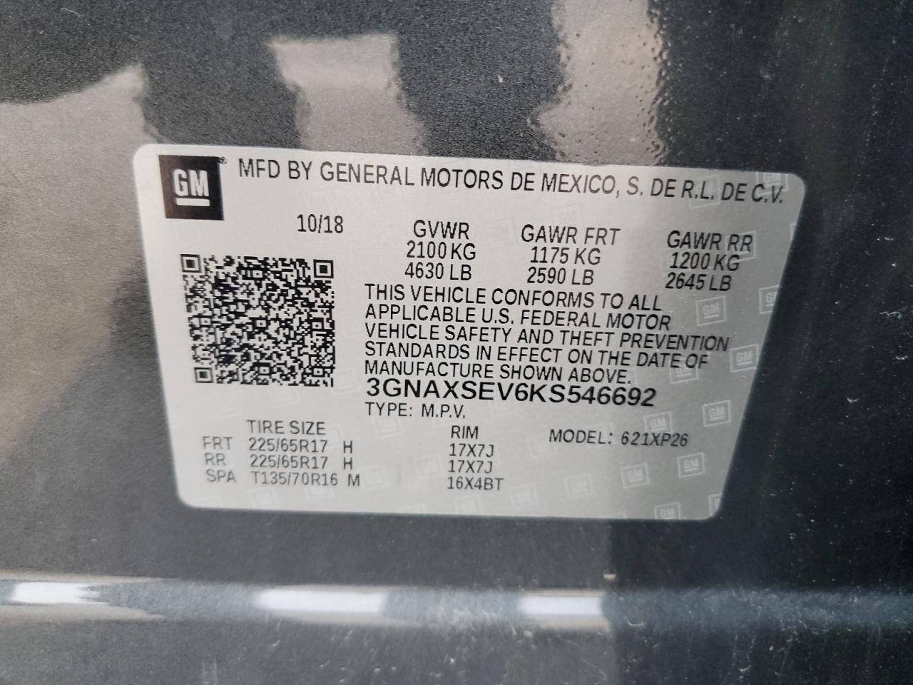 3GNAXSEV6KS546692 2019 Chevrolet Equinox Ls