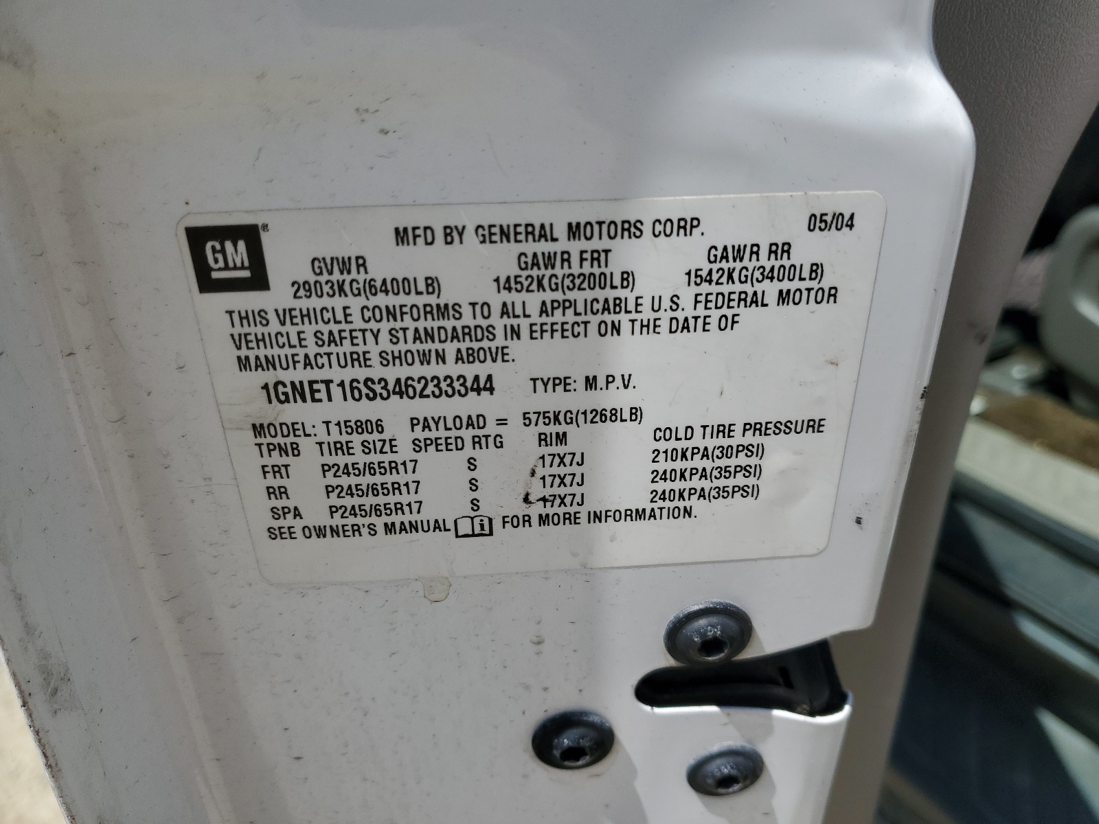 1GNET16S346233344 2004 Chevrolet Trailblazer Ext Ls