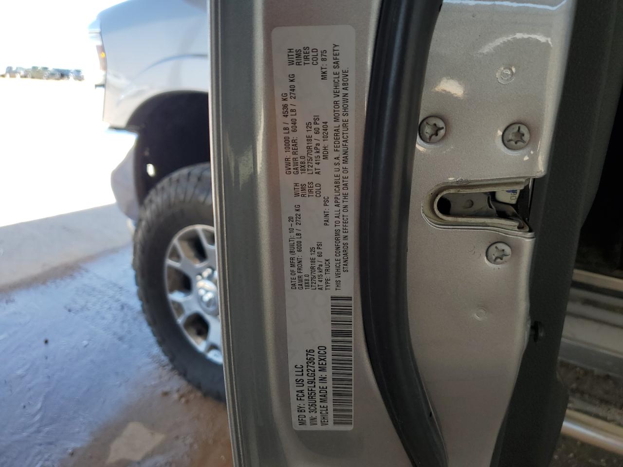 2020 Ram 2500 Laramie VIN: 3C6UR5FL9LG273676 Lot: 66395984