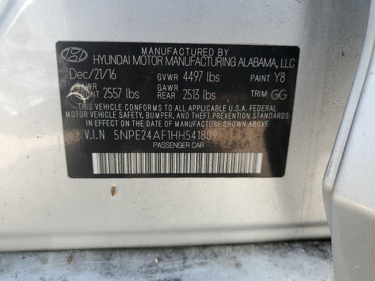 5NPE24AF1HH541809 2017 HYUNDAI SONATA - Image 12