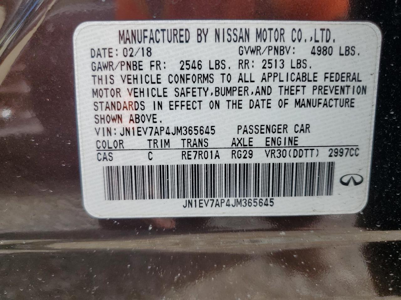 2018 Infiniti Q50 Luxe VIN: JN1EV7AP4JM365645 Lot: 69425184