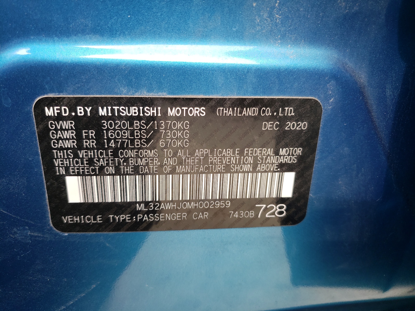 ML32AWHJ0MH002959 2021 Mitsubishi Mirage Se