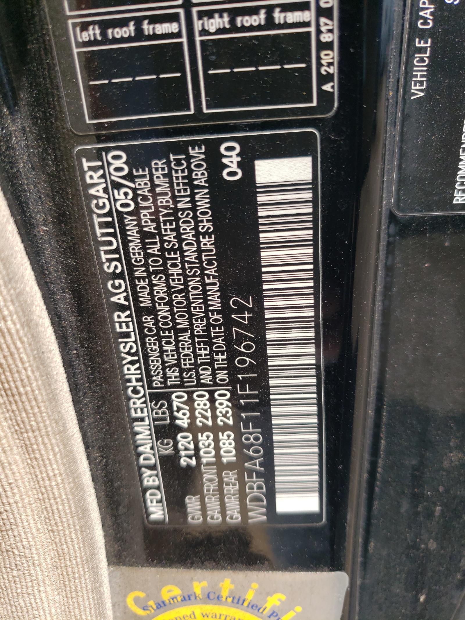 WDBFA68F11F196742 2001 Mercedes-Benz Sl 500