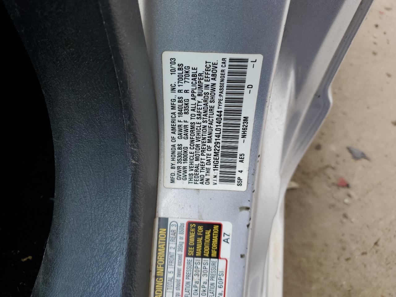 2004 Honda Civic Ex VIN: 1HGEM22914L014044 Lot: 65897924