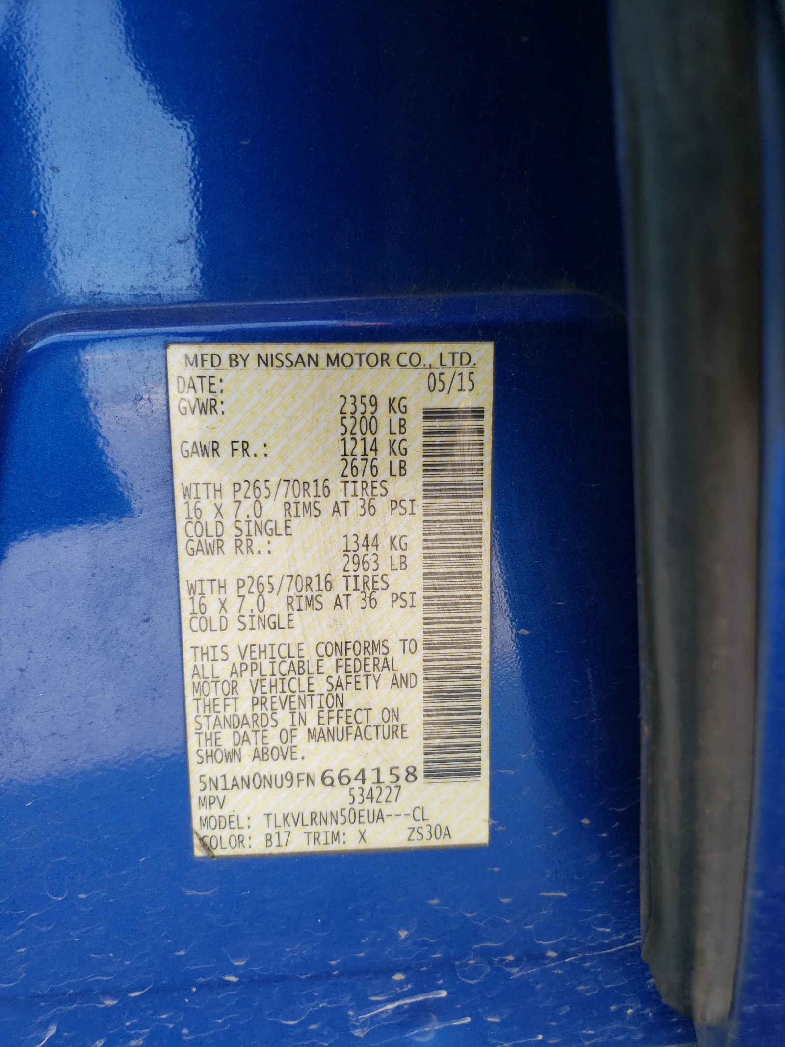 5N1AN0NU9FN664158 2015 Nissan Xterra X