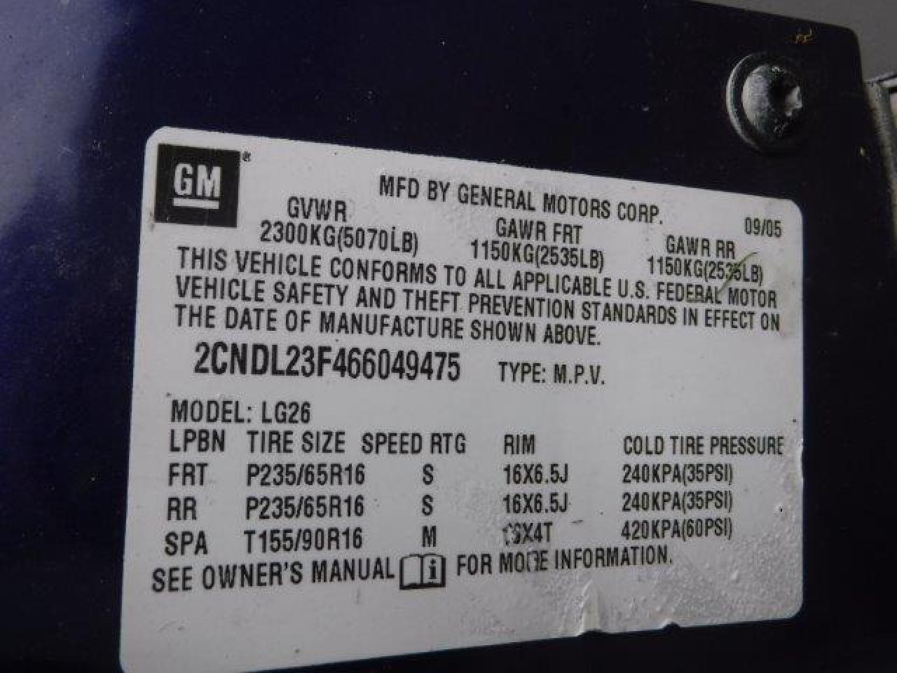 2CNDL23F466049475 2006 Chevrolet Equinox Ls