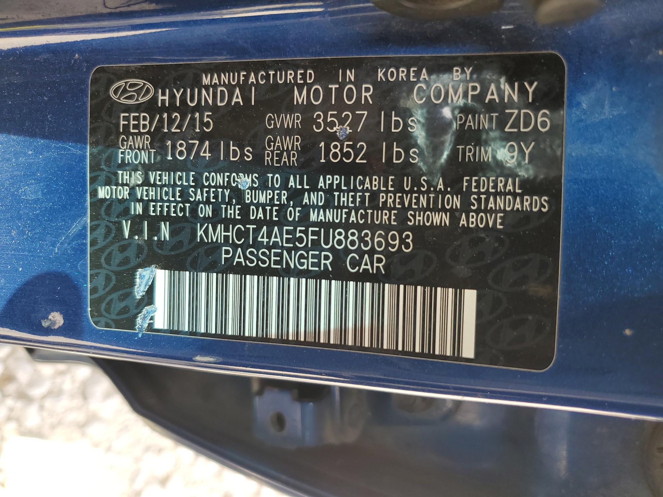 2015 Hyundai Accent Gls vin: KMHCT4AE5FU883693