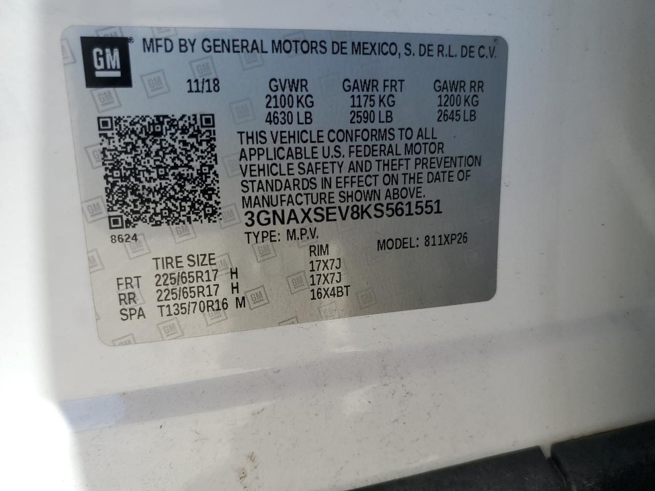 3GNAXSEV8KS561551 2019 Chevrolet Equinox Ls