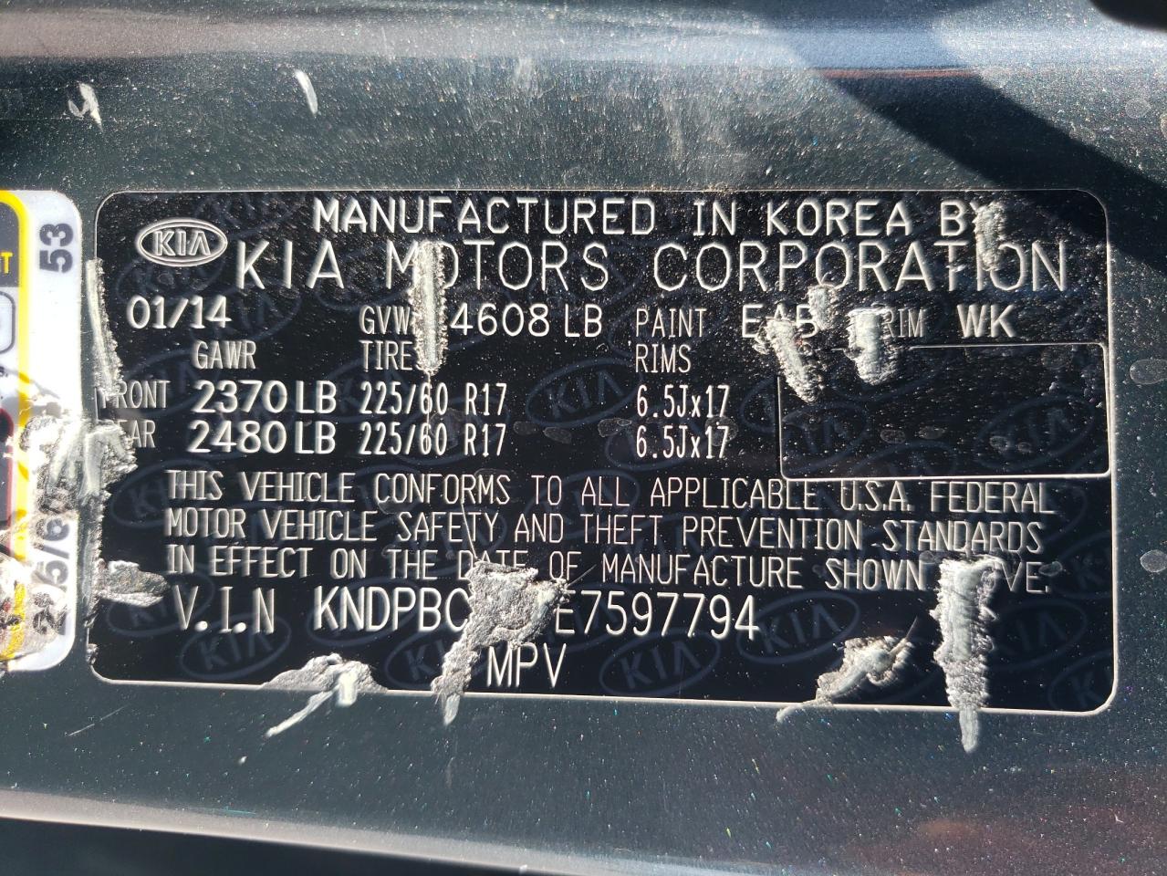 2014 Kia Sportage Lx VIN: KNDPBCAC7E7597794 Lot: 66466894