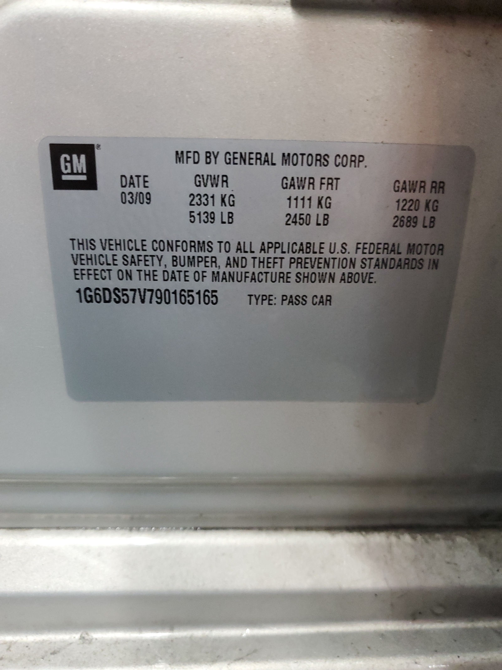 1G6DS57V790165165 2009 Cadillac Cts Hi Feature V6