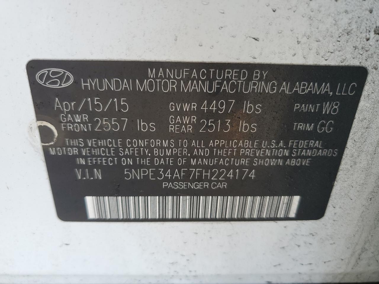 2015 Hyundai Sonata Sport VIN: 5NPE34AF7FH224174 Lot: 66370074