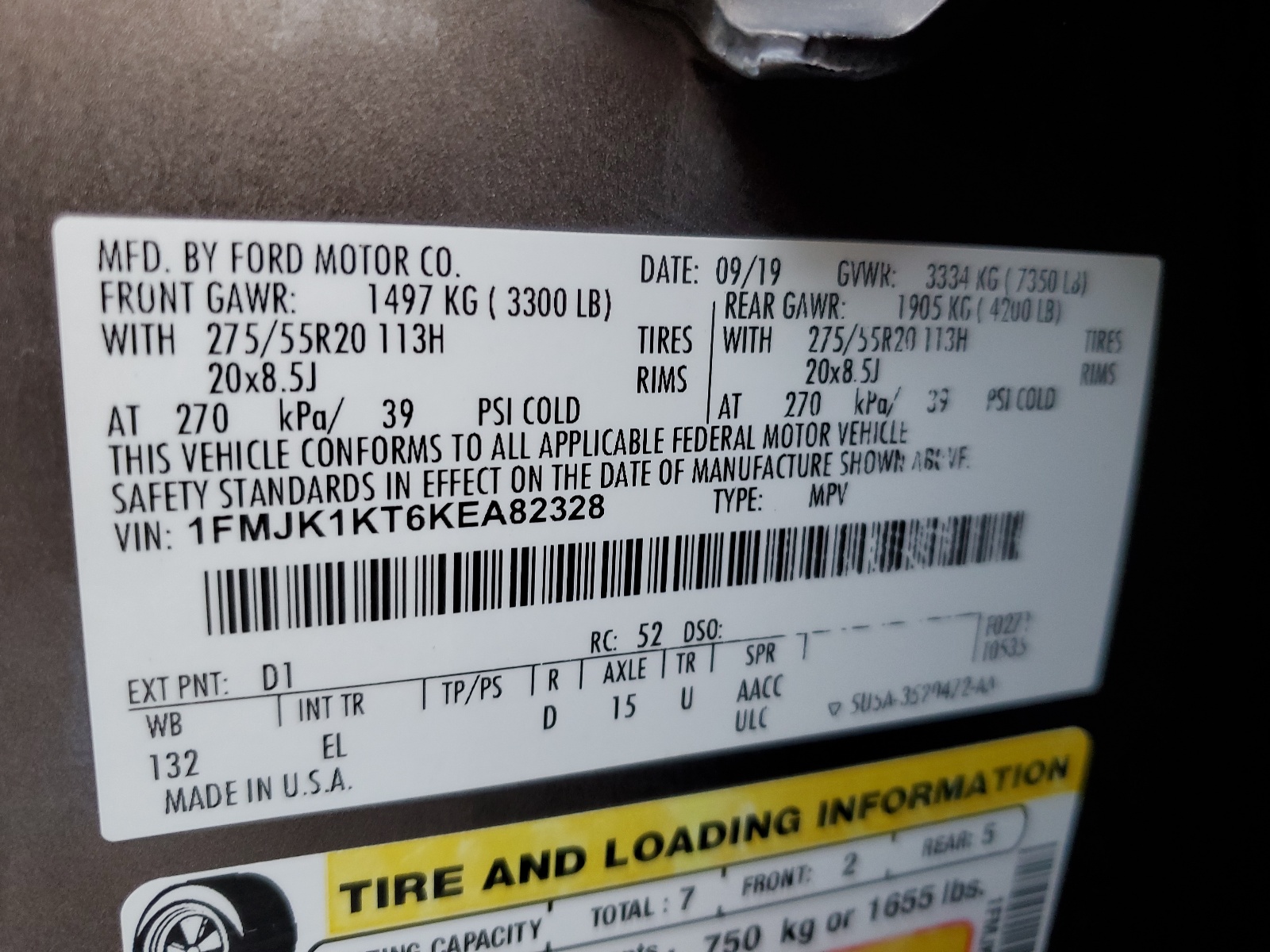 1FMJK1KT6KEA82328 2019 Ford Expedition Max Limited