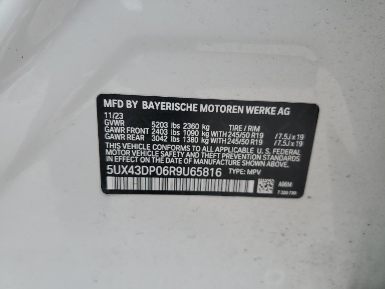 5UX43DP06R9U65816 2024 BMW X3 Sdrive30I