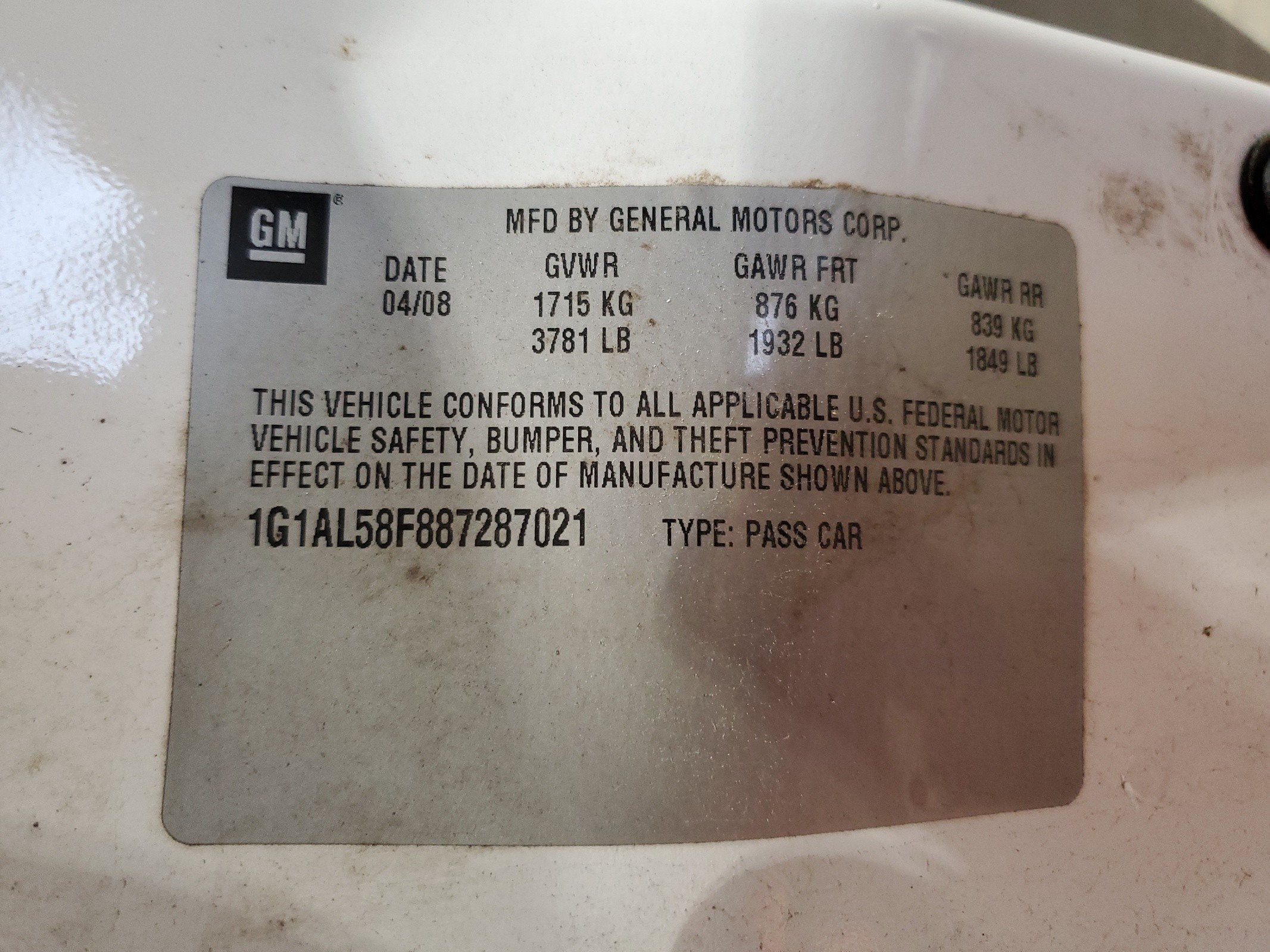 1G1AL58F887287021 2008 Chevrolet Cobalt Lt