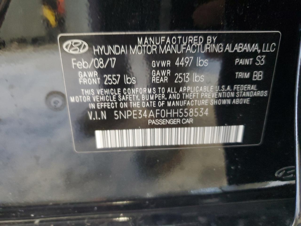 2017 Hyundai Sonata Sport VIN: 5NPE34AF0HH558534 Lot: 65959194