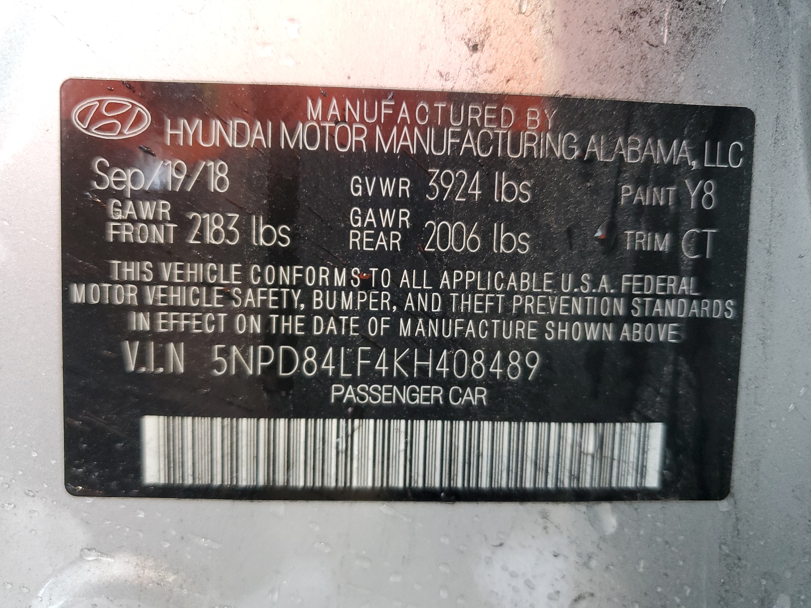 5NPD84LF4KH408489 2019 Hyundai Elantra Sel