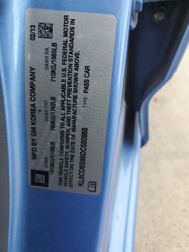 2013 Chevrolet Spark 1Lt VIN: KL8CD6S98DC580868 Lot: 65433374